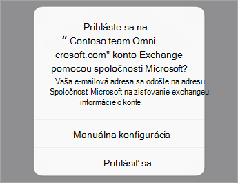 Ak používate služby O365, ťuknite na položku Prihlásiť sa alebo ťuknite na položku Nakonfigurovať manuálne, ak máte nastavenia servera organizácie.