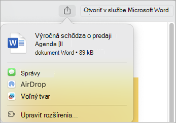 Zdieľanie súboru pomocou prípon nainštalovaných v Macu