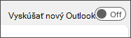 Snímka obrazovky s prepínačom Vyskúšať nový Outlook