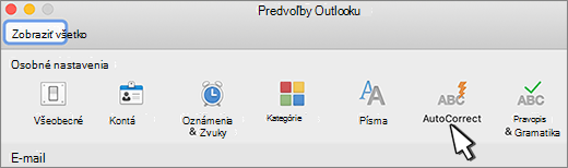 Tlačidlo automatických opráv v Outlooku pre Mac