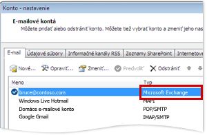 Príklad konta programu Exchange v dialógovom okne Konto – nastavenie