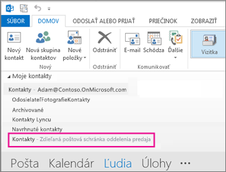 Zdieľaný zoznam kontaktov sa v Outlooku zobrazuje v paneli kontaktov