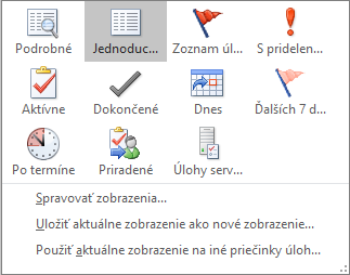 Možnosti aktuálneho zobrazenia úloh