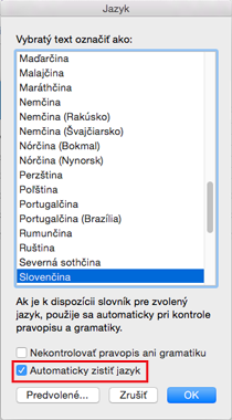Nastavenie Automaticky zistiť jazyk v Outlooku 2016 pre Mac