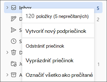 Snímka obrazovky s ponukou po kliknutí pravým tlačidlom myši na priečinok