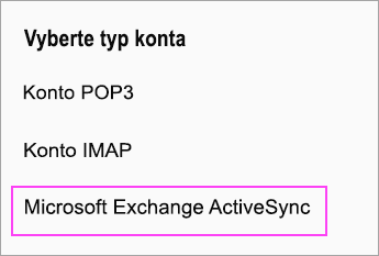 Výber položky Microsoft protokol protokol Exchange ActiveSync