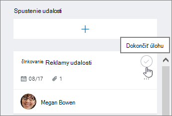 Dokončenie úlohy kliknutím na znak začiarknutia