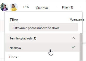 Snímka obrazovky v Planneri výberu položky Late on the Filter menu