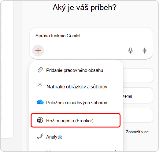 Režim agenta zvýraznený v rozbaľovacej ponuke
