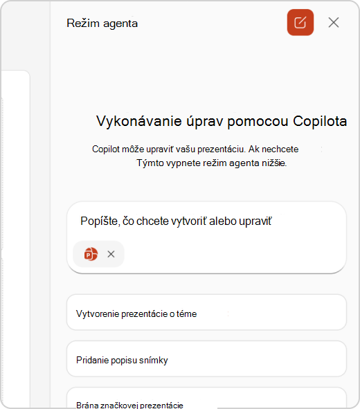 Tabla chatu v režime agenta