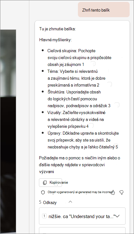 Snímka obrazovky funkcie Zhrúť túto prezentáciu s citáciami