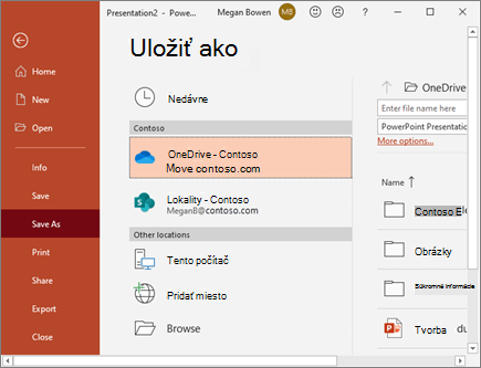Uloženie powerpointového súboru do OneDrivu