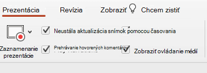 Karta Prezentácia na páse s nástrojmi so začiarknutým políčkom Neustále aktualizovať snímky.
