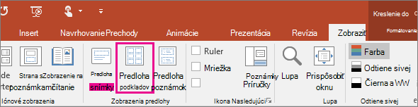 Položka Predloha podkladov na karte Zobraziť v PowerPointe