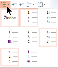 Galéria štýlov číslovaných zoznamov v PowerPointe Online