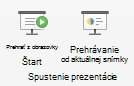 Prehrávajte prezentáciu od začiatku alebo od aktuálnej snímky.
