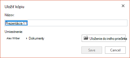 Dialógové okno Uloženie kópie v PowerPointe Online