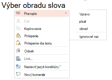 Kontextová ponuka pravopisu