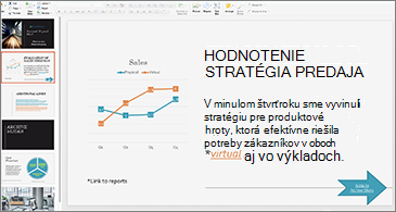 Prezentácia s prepojeniami, ktoré sú formátované s rôznymi farbami