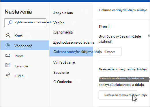 Ponuka Nastavenia všeobecnej ochrany osobných údajov a údajov