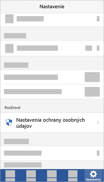 Snímka obrazovky zobrazujúca možnosť Nastavenia ochrany osobných údajov v systéme iOS
