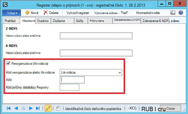 Údaje o reorganizácii spoločnosti v registri údajov o príjmoch