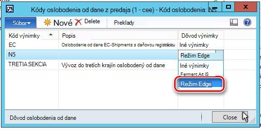 Tento obrázok znázorňuje, ako nastaviť konkrétny kód oslobodenia od dane.