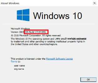 Obrázok dialógového okna verzie systému Windows 10