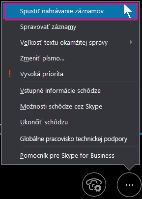 Počas schôdze cez Skype for Business kliknite na položku Spustiť nahrávanie záznamov