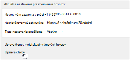 Prepojenie delegáta v ponuke Presmerovanie hovorov