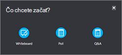 Prejdite na položku Viac v ponuke Prezentovať a pridajte tabuľu, anketu alebo okno Správcu otázok&odpovedí