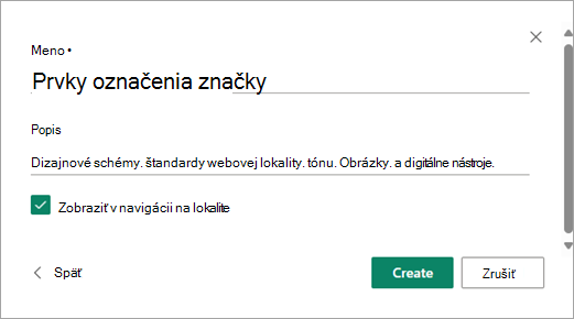 Po vyplnení požadovaného názvu a popisu knižnice vyberte možnosť Vytvoriť.
