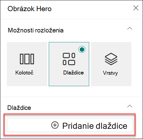 snímka obrazovky s dlaždicou webovej časti hlavného banera