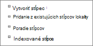 Detail na prepojenie Pridať existujúci stĺpec na stránke Nastavenie