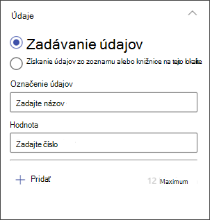 snímka obrazovky s panelom na úpravu stĺpcového grafu na zadávanie údajov
