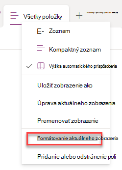 snímka obrazovky výberu možnosti Formátovať aktuálny riadok