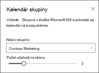 Výber počtu udalostí, ktoré sa majú zobraziť z vybratého kalendára skupiny Microsoft 365.