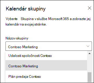 Výber skupiny Microsoft 365 na table vlastností.