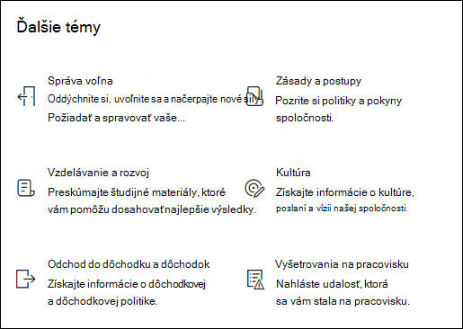 Ukážka webovej časti Rýchle prepojenia.