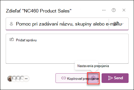snímka obrazovky s nastaveniami prepojenia pre zoznam