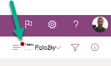 Červená bodka v ponuke možností prepnutia zobrazenia označuje, že sa vyskytol problém so synchronizáciou, ktorý si vyžaduje pozornosť.