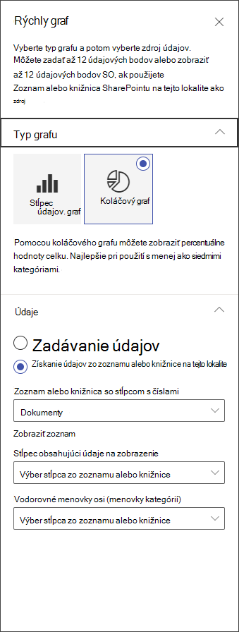 snímka obrazovky s panelom na úpravu koláčového grafu