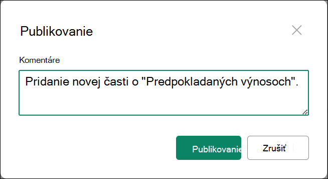 snímka obrazovky s publikovaním hlavnej verzie s komentármi