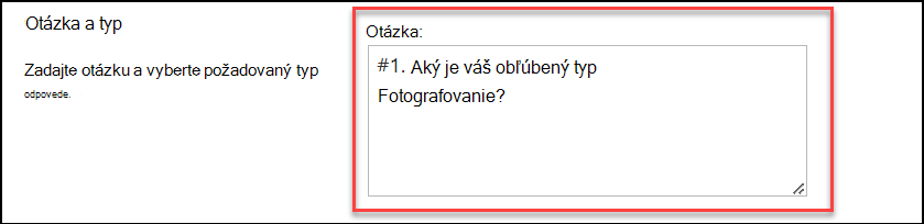 snímka obrazovky s typom otázky