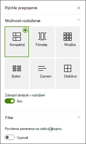 Tabla Vlastnosti zobrazujúca ďalšie možnosti pre vybraté rozloženie.