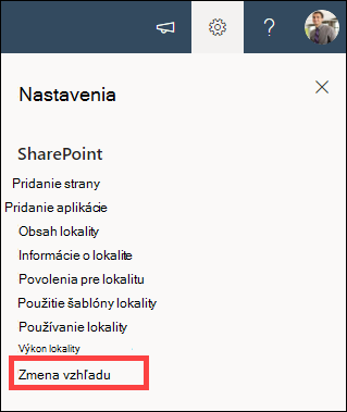 Otvorená možnosť Nastavenia so zvýraznenou položkou Zmeniť vzhľad.