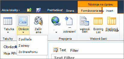 Kliknite na tlačidlo obrázka na páse s nástrojmi a vyberte položku z počítača, adresy alebo SharePointu.