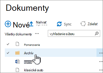 Knižnica dokumentov SharePointu 2016 so zvýraznenou položkou Priečinok