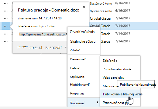 Kliknite na položku Publikovať hlavnú verziu