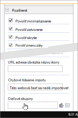 Rozšírená časť s vlastnosťami webovej časti so zvýraznenou cieľovou skupinou